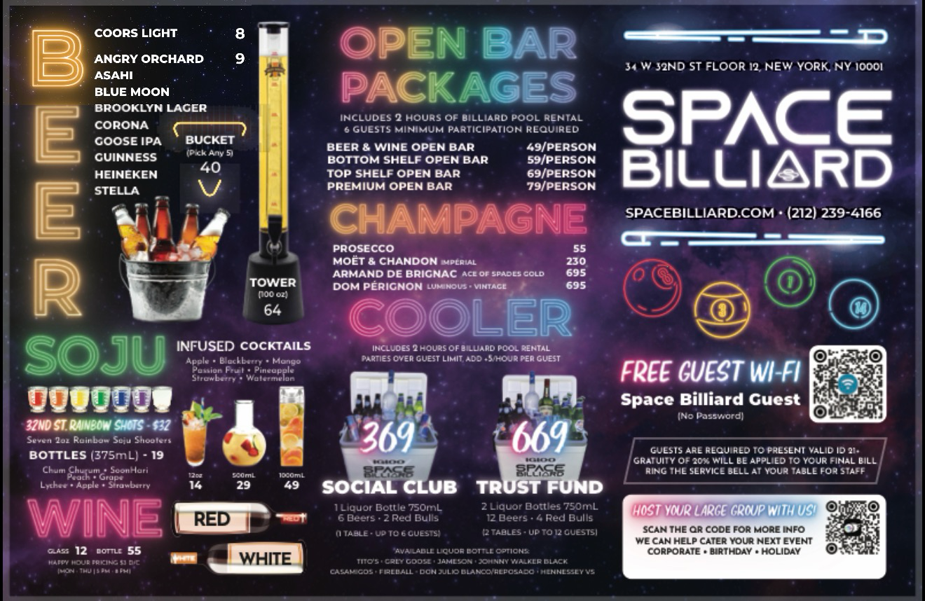 Beer, soju, wine, champagne, open bar and cooler packages